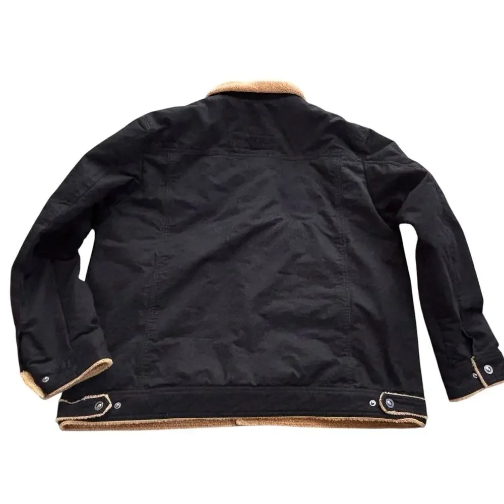 Sherpa Lined Black Canvas Snap Front XXL Coat Workwear Utility by Outdoor Jacket
